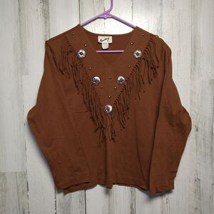 Bootway USA Women’s Large Brown Fringed Western Top Vintage